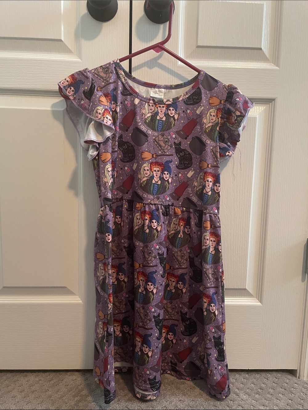 Purple Girls' Ruffle Sleeve Dress with Character Print